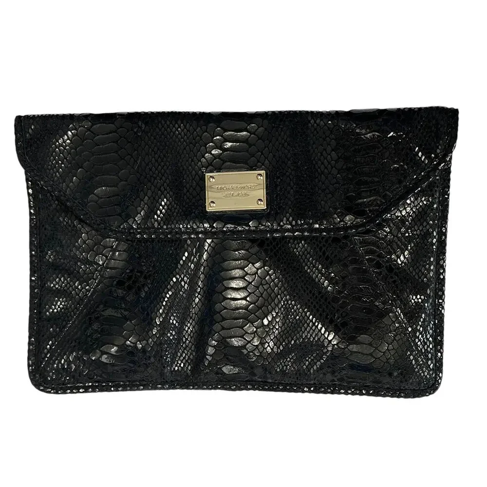 2/$15 Michael Kors Large Envelope Clutch MacBook Air Sleeve Black Python